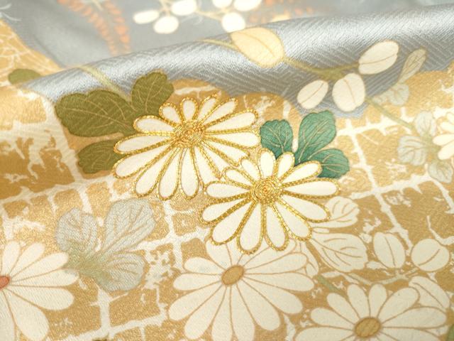 平和屋着物●訪問着　駒刺繍　雲重ね花文　金彩　正絹　逸品　AABK9373ck