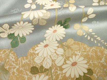 平和屋着物●訪問着　駒刺繍　雲重ね花文　金彩　正絹　逸品　AABK9373ck