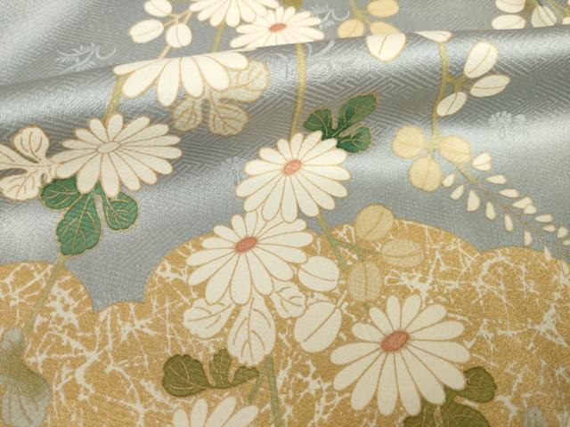 平和屋着物●訪問着　駒刺繍　雲重ね花文　金彩　正絹　逸品　AABK9373ck