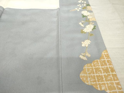 平和屋着物●訪問着　駒刺繍　雲重ね花文　金彩　正絹　逸品　AABK9373ck