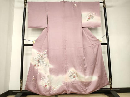 平和屋着物●訪問着　総刺繍　誰が袖花文　暈し染め　正絹　逸品　AABK9374ck