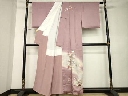 平和屋着物●訪問着　総刺繍　誰が袖花文　暈し染め　正絹　逸品　AABK9374ck
