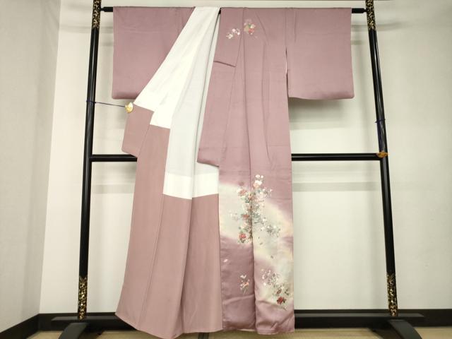 平和屋着物●訪問着　総刺繍　誰が袖花文　暈し染め　正絹　逸品　AABK9374ck