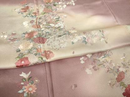 平和屋着物●訪問着　総刺繍　誰が袖花文　暈し染め　正絹　逸品　AABK9374ck