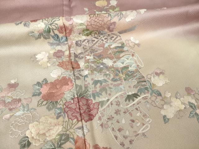 平和屋着物●訪問着　総刺繍　誰が袖花文　暈し染め　正絹　逸品　AABK9374ck