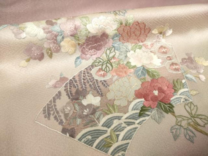平和屋着物●訪問着　総刺繍　誰が袖花文　暈し染め　正絹　逸品　AABK9374ck