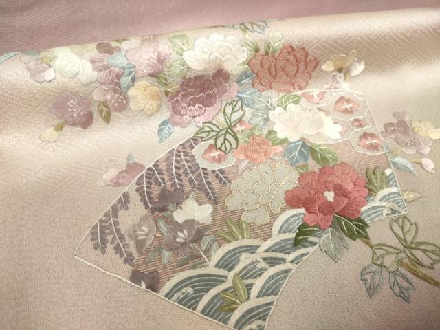 平和屋着物●訪問着　総刺繍　誰が袖花文　暈し染め　正絹　逸品　AABK9374ck