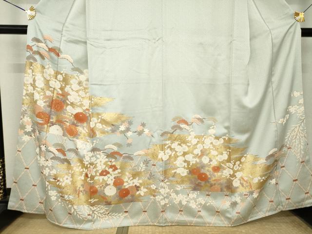 平和屋着物●豪華色留袖 駒刺繍 吉祥花文 金彩 正絹 逸品 AABK9375ck