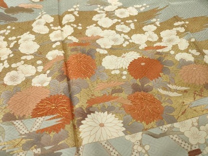 平和屋着物●豪華色留袖 駒刺繍 吉祥花文 金彩 正絹 逸品 AABK9375ck