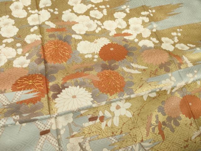 平和屋着物●豪華色留袖 駒刺繍 吉祥花文 金彩 正絹 逸品 AABK9375ck