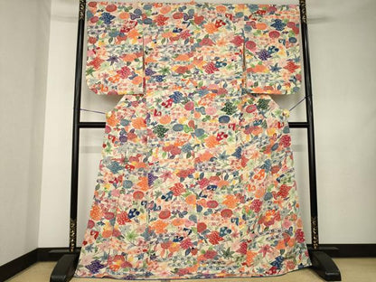 平和屋着物●上質な小紋　型染め　松皮菱花文　ロング丈　正絹　逸品　AABK9376ck