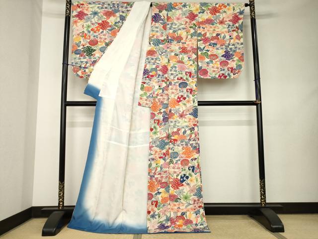 平和屋着物●上質な小紋　型染め　松皮菱花文　ロング丈　正絹　逸品　AABK9376ck