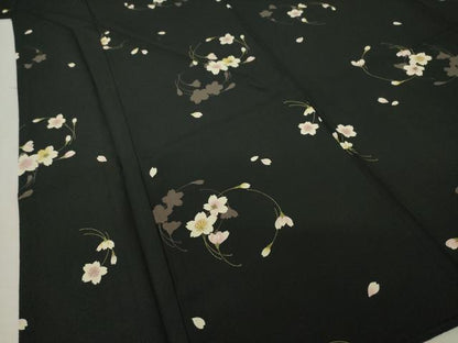 平和屋着物●上質な小紋　花丸文　黒地　ロング丈　洗える着物　AABK9378ck