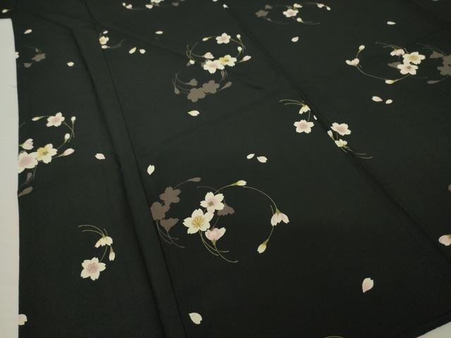 平和屋着物●上質な小紋　花丸文　黒地　ロング丈　洗える着物　AABK9378ck
