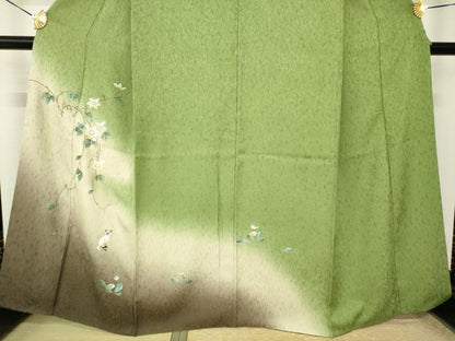平和屋着物●訪問着　刺繍　草花文　猫　金彩　やまと誂製　正絹　逸品　AABK9380ck