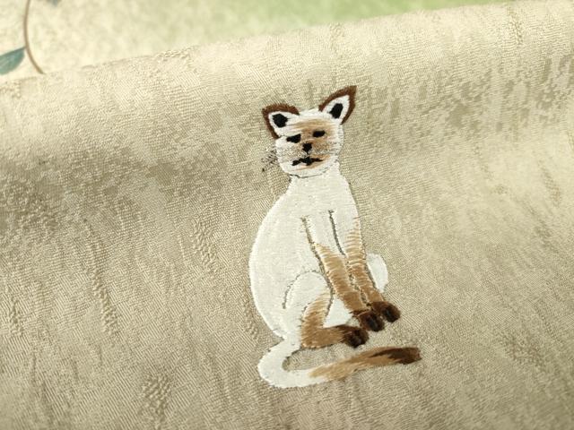 平和屋着物●訪問着　刺繍　草花文　猫　金彩　やまと誂製　正絹　逸品　AABK9380ck