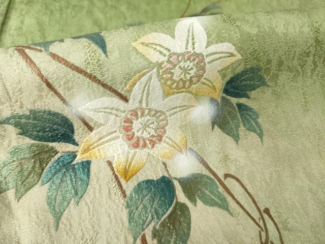 平和屋着物●訪問着　刺繍　草花文　猫　金彩　やまと誂製　正絹　逸品　AABK9380ck