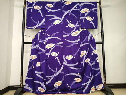 平和屋着物●上質な小紋　絞り　地紙花文　金彩　正絹　逸品　AABK9381ck