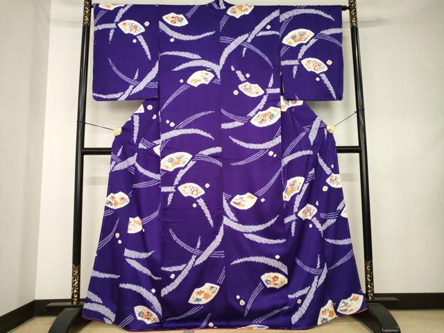 平和屋着物●上質な小紋　絞り　地紙花文　金彩　正絹　逸品　AABK9381ck