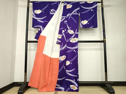 平和屋着物●上質な小紋　絞り　地紙花文　金彩　正絹　逸品　AABK9381ck