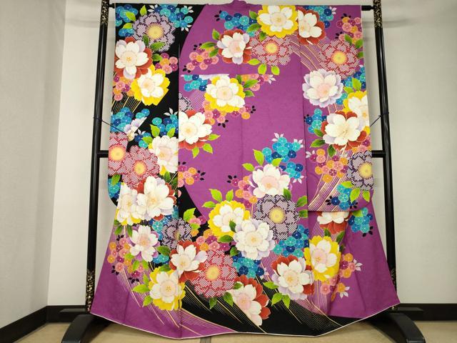平和屋着物●豪華振袖　舞花文　金彩　正絹　逸品　AABK9382ck
