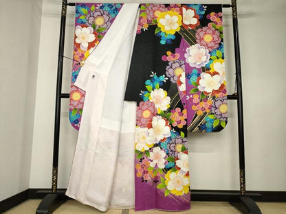 平和屋着物●豪華振袖　舞花文　金彩　正絹　逸品　AABK9382ck