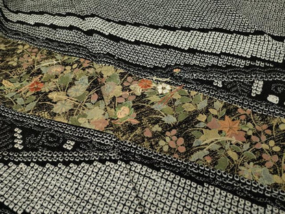 平和屋着物●訪問着　総絞り　刺繍　草花文　黒地　金彩　ますいわ屋扱い　正絹　逸品　AABK9383ck