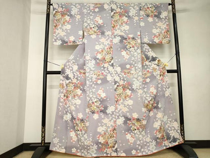 平和屋着物●上質な小紋　糸巻花文　正絹　逸品　AABK9384ck