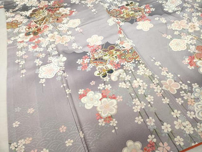 平和屋着物●上質な小紋　糸巻花文　正絹　逸品　AABK9384ck