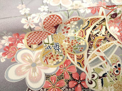 平和屋着物●上質な小紋　糸巻花文　正絹　逸品　AABK9384ck
