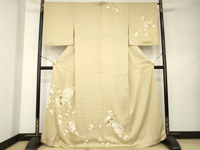 平和屋着物●訪問着　舞花文　金彩　丹後ちりめん　反端付き　正絹　逸品　AABK9387ck