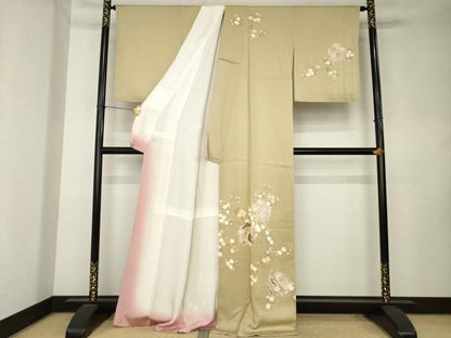 平和屋着物●訪問着　舞花文　金彩　丹後ちりめん　反端付き　正絹　逸品　AABK9387ck