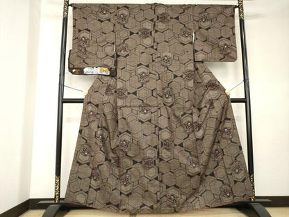 平和屋着物●本場大島紬　7マルキ　亀甲花文　元治商店　証紙付き　正絹　逸品　AABK9389ck