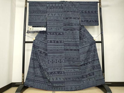 平和屋着物●お召　横段文　成り物　正絹　逸品　AABK9390ck