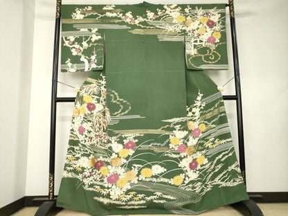 平和屋着物●訪問着　流水花文　金彩　正絹　逸品　AABK9392ck