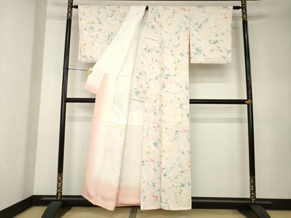 平和屋着物●上質な小紋　草花文　地紋起こし　正絹　逸品　AABK9394ck
