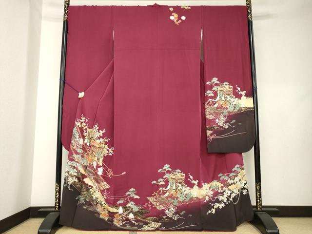 平和屋着物●豪華振袖　駒刺繍　御所車人物花文　鈴乃屋扱い　正絹　逸品　AABK9397ck