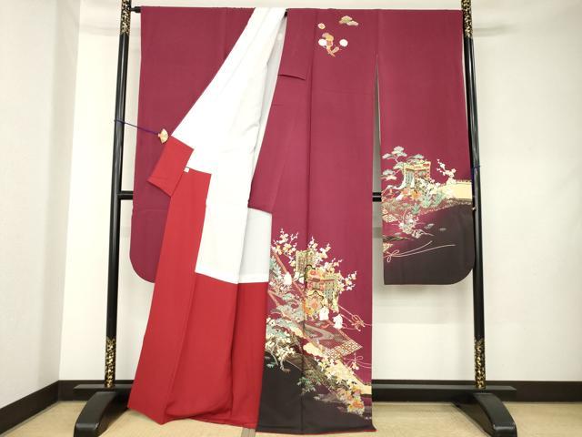 平和屋着物●豪華振袖　駒刺繍　御所車人物花文　鈴乃屋扱い　正絹　逸品　AABK9397ck