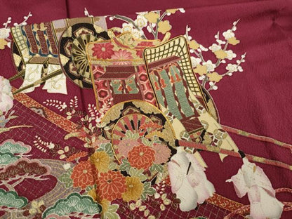 平和屋着物●豪華振袖　駒刺繍　御所車人物花文　鈴乃屋扱い　正絹　逸品　AABK9397ck