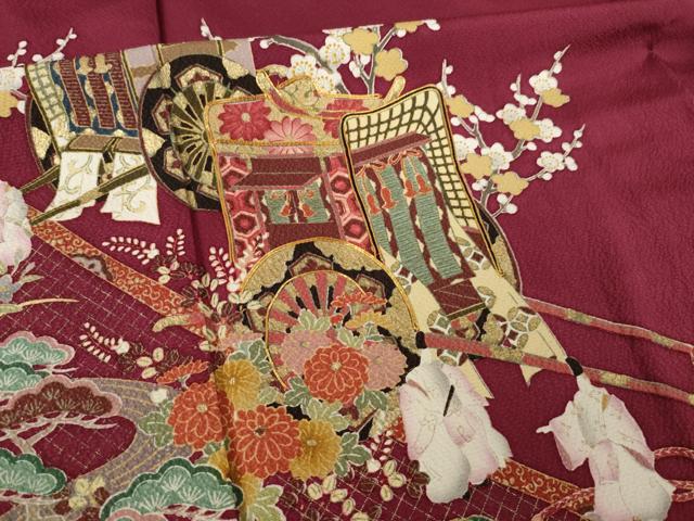 平和屋着物●豪華振袖　駒刺繍　御所車人物花文　鈴乃屋扱い　正絹　逸品　AABK9397ck