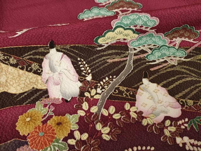 平和屋着物●豪華振袖　駒刺繍　御所車人物花文　鈴乃屋扱い　正絹　逸品　AABK9397ck