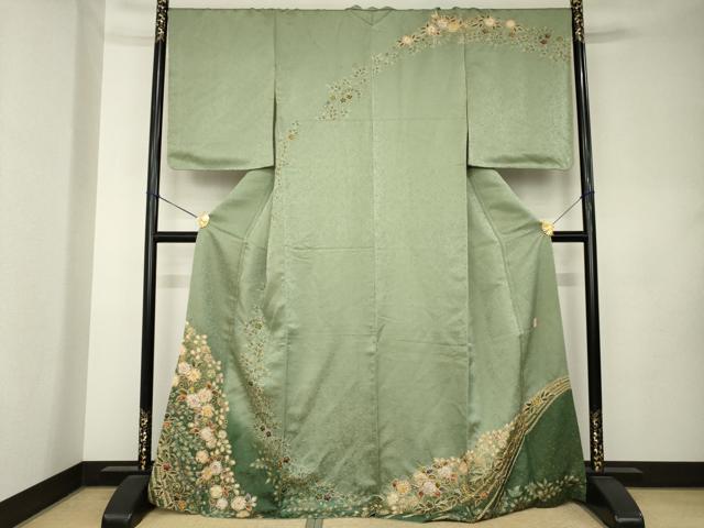 平和屋着物●越後十日町の一流染匠　桐屋・翠山工房　徳永憲峯　訪問着　絞り　舞花文　金彩　金通し地　正絹　逸品　AABK9399ck