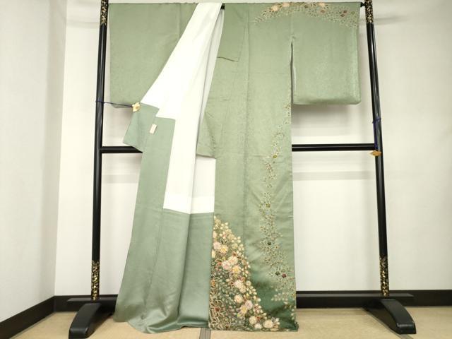 平和屋着物●越後十日町の一流染匠　桐屋・翠山工房　徳永憲峯　訪問着　絞り　舞花文　金彩　金通し地　正絹　逸品　AABK9399ck