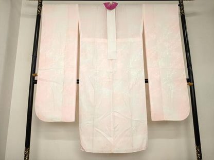 平和屋着物●振袖用長襦袢　無双仕立て　草花地紋　暈し染め　半衿刺繍　正絹　逸品　AABK9400ck