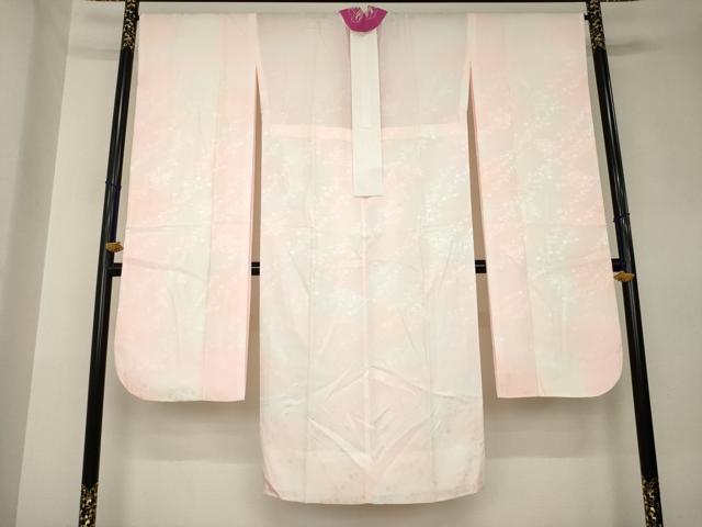 平和屋着物●振袖用長襦袢　無双仕立て　草花地紋　暈し染め　半衿刺繍　正絹　逸品　AABK9400ck