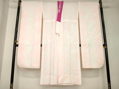平和屋着物●振袖用長襦袢　無双仕立て　草花地紋　暈し染め　半衿刺繍　正絹　逸品　AABK9400ck