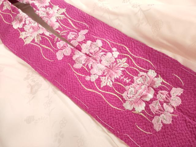 平和屋着物●振袖用長襦袢　無双仕立て　草花地紋　暈し染め　半衿刺繍　正絹　逸品　AABK9400ck