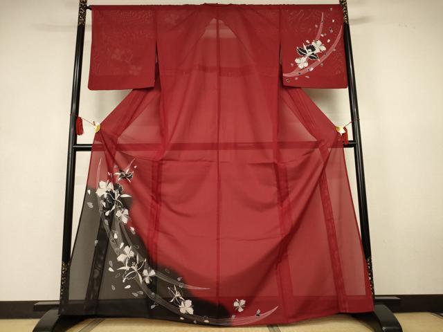 平和屋着物＊夏物　訪問着　絽　草花文　暈し染め　銀彩　洗える着物　AABK9403jd