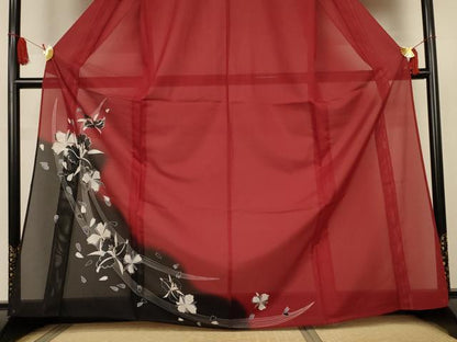 平和屋着物＊夏物　訪問着　絽　草花文　暈し染め　銀彩　洗える着物　AABK9403jd
