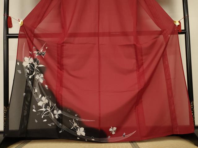 平和屋着物＊夏物　訪問着　絽　草花文　暈し染め　銀彩　洗える着物　AABK9403jd